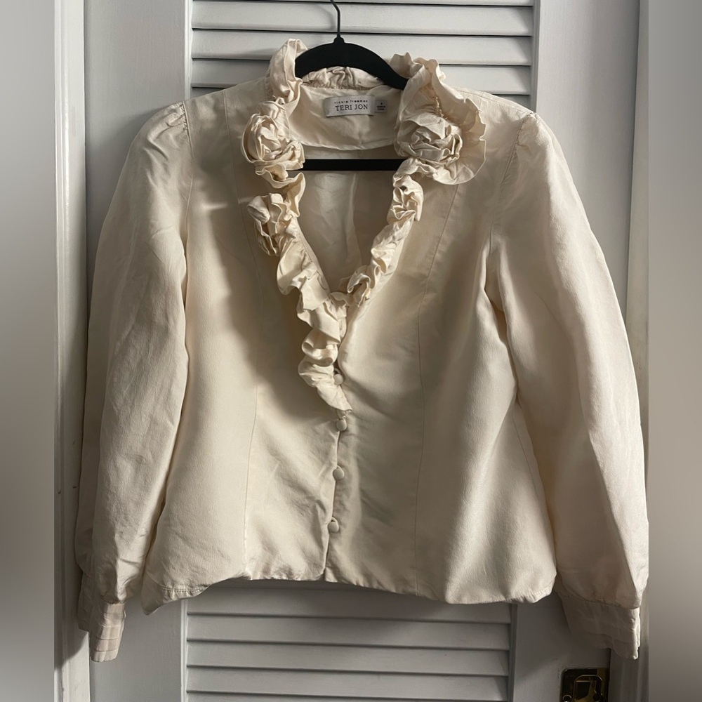 Rickie Freeman for Teri Jon Vintage Ivory Silk Shirt Blazer Jacket Size 8